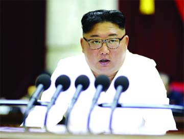 North Korean leader Kim Jong Un speaks during a Workers' Party meeting in Pyongyang, North Korea.