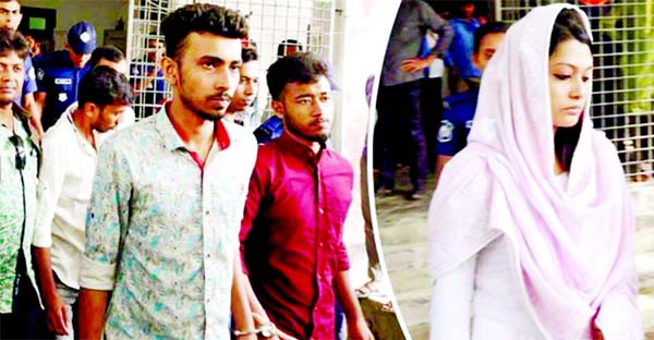 Ayesha Siddika Minni and 9 other accused in sensational Rifat murder case that framed charges against them brought by a Barguna Court on Wednesday.