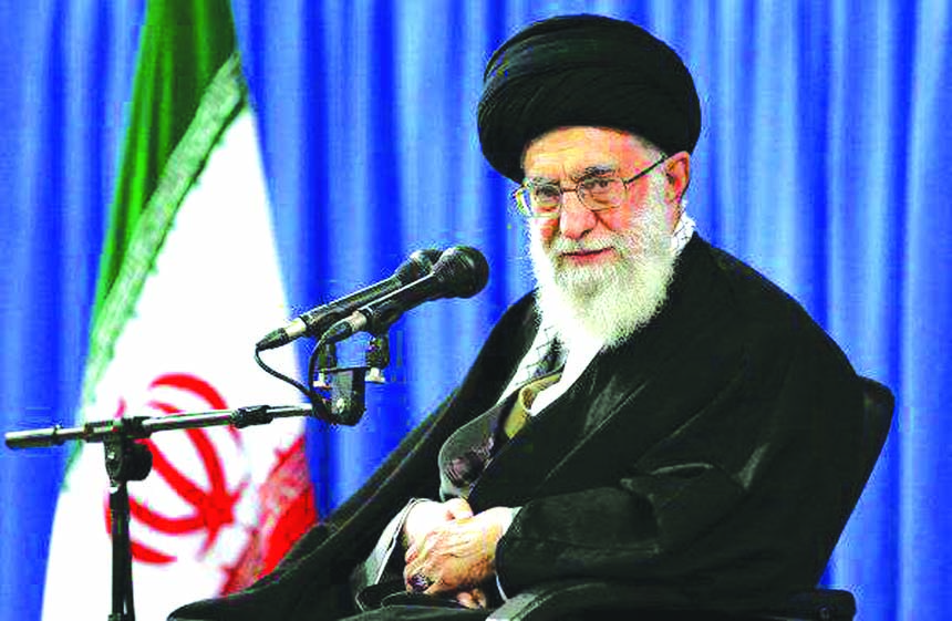 Iranian Supreme Ayatollah Ali Khamenei speaking at party meeting in Tehran AP file photo