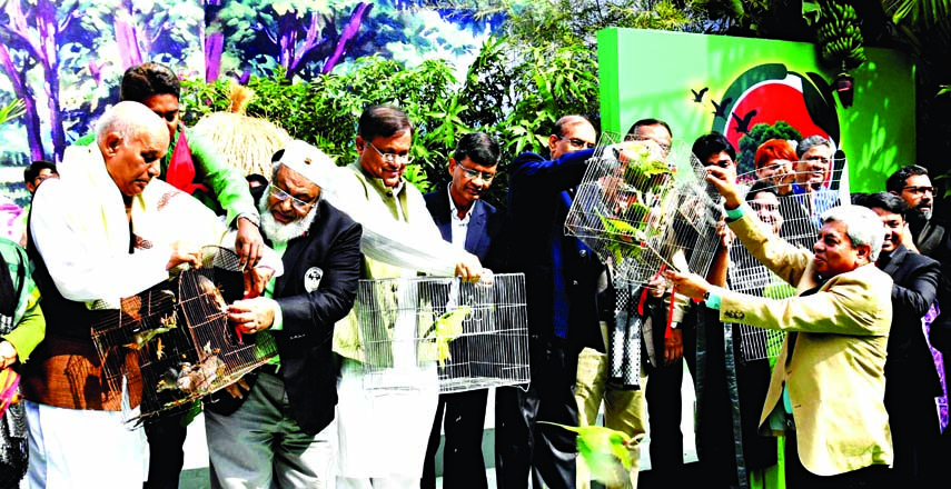 Information Minister Dr Hasan Mahmud inaugurating Nature Fair-2020 organised by 'Prokriti O Jiban Foundation' on the premises of Impress Limited in the city on Saturday.