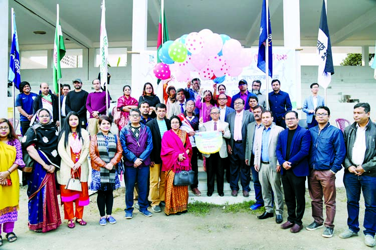 Vice-Chancellor of Dhaka University (DU) Professor Dr Md Akhtaruzzaman inaugurating the Inter-Hall Volleyball Competition of DU by releasing the balloons as the chief guest at the Central Playground in DU on Sunday. President of DU Volleyball Committee Pr