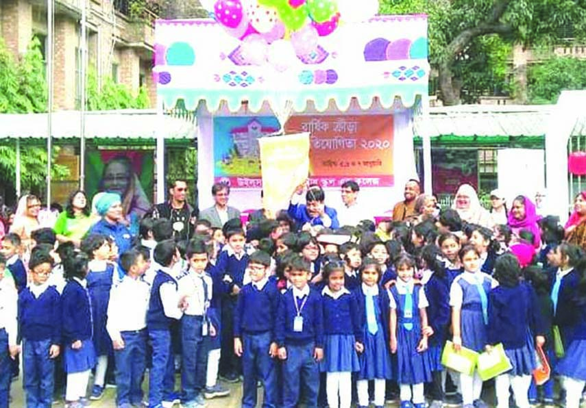 Chairman of the Governing Body of Willes Little Flower School Muhammad Arifur Rahman Tito inaugurating the Annual Sports Competition of Willes Little Flower School by releasing the balloons at the school premises in the city's Kakrail on Sunday.
