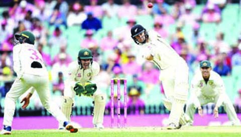 New Zealand's Todd Astle bats on day three of the third cricket Test match between Australia and New Zealand at the Sydney Cricket Ground in Sydney on Sunday.