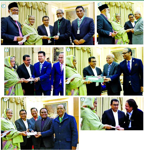 Different private banks donated fund to "Father of the Nation Bangabandhu Sheikh Mujibur Rahman Memorial Trust"" to celebrate 100th Birth Anniversary of Bangabandhu at a function at Ganabhaban in the capital on Tuesday. Prime Minister Sheikh Hasina is se"