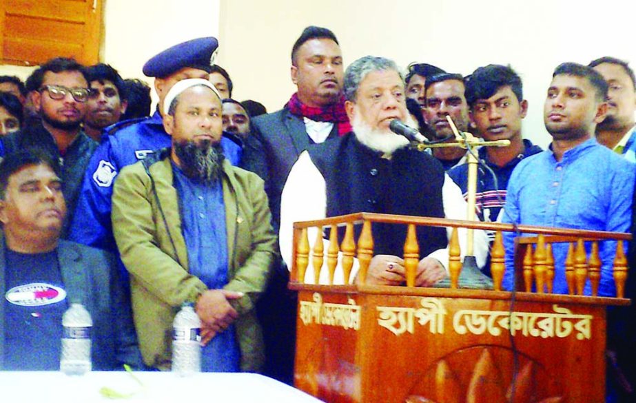 SAGHATA (Gaibandha): Deputy Speaker of the Jatiya Sangsad Adv Fazle Rabbi Miah MP speaking at a discussion meeting on the occasion of the 72nd founding anniversary of Chhatra League as Chief Guest on Saturday.