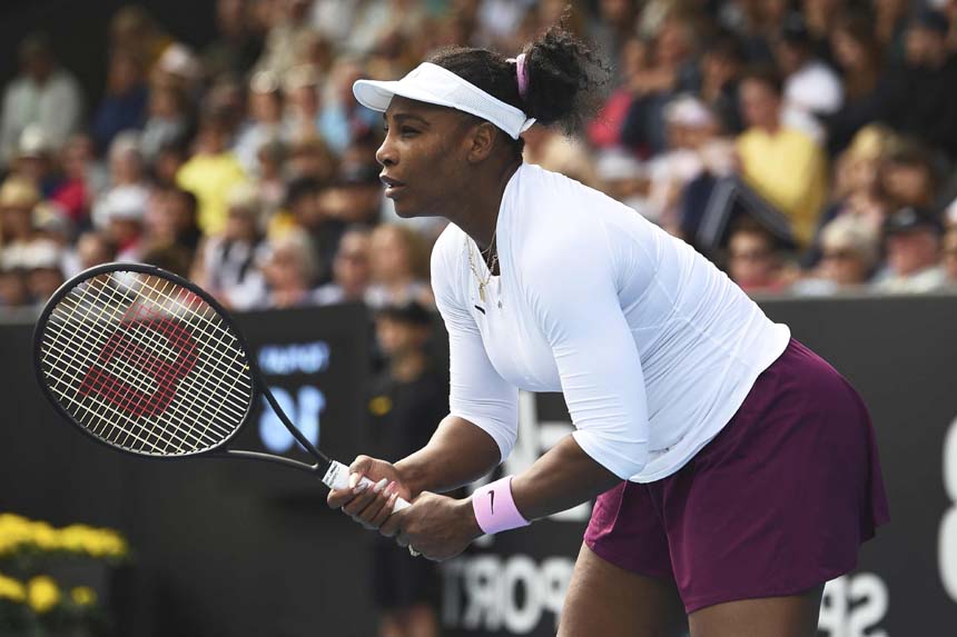 United States' Serena Williams plays her match against Italy's Camila Giorgi at the ASB Classic in Auckland of New Zealand on Tuesday.