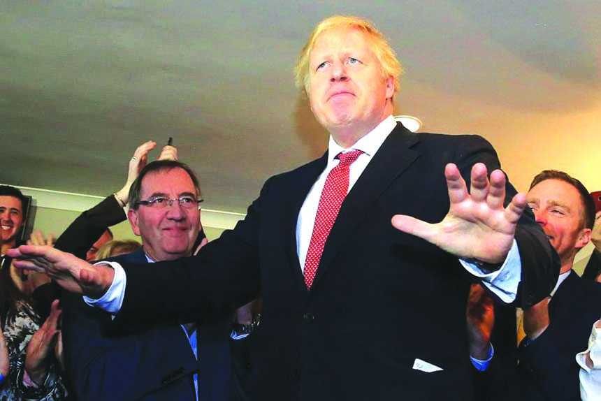 Britain's Prime Minister Boris Johnson gestures as he speaks in County Durham, England AP file photo