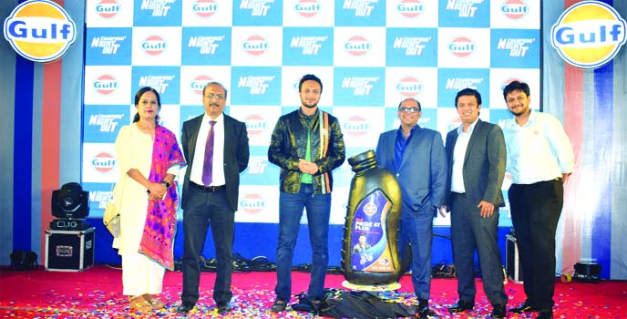 Former Captain of Bangladesh National Cricket team Shakib Al Hasan, poses for photograph after unveiling the new pack of Gulf Oil's flagship motorcycle oil brand, Pride 4T plus at a ceremony in the city on Wednesday as a brand ambassador. Tanveer Ahmed,