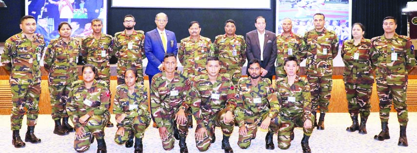 Chief of Army Staff of Bangladesh Army General Aziz Ahmed and high officials of Bangladesh Army with the medal winners of Bangladesh Army at the recently concluded 13th South Asian Games and President of Bangladesh Archery Federatio