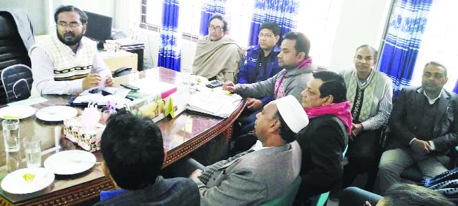 BANARIPARA (Barishal): Sheikh Abdullah Said, UNO speaking at a preparatory meeting on observing 'Mujib Year ' and Bangabandhu's Homecoming Day organised by Upazila Administration on Tuesday.