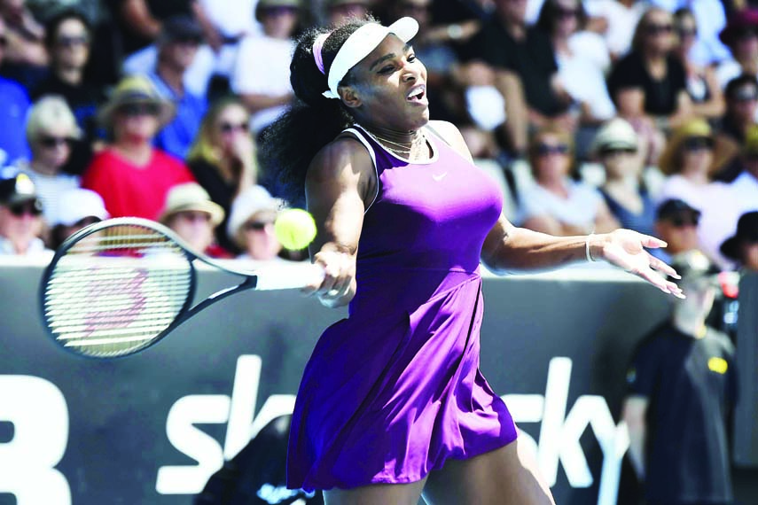Serena Williams of the U.S. plays a forehand during her second round singles match against her compatriot Christina McHale at the ASB Classic tennis in Auckland of New Zealand on Thursday.