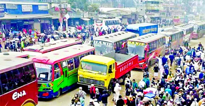 Hundreds of vehicles got stuck in a huge traffic gridlock on Thursday on the Dhaka-Mymensingh Highway as Musallies started to join the first phase of Bishwa Ijtema which begins today at Tongi.