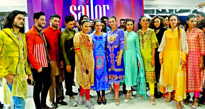 A new showroom of â€˜Sailorâ€™ was formally inaugurated in city's Wari area on Saturday. Renowned models of the country pose for a photo session after opening the showroom.