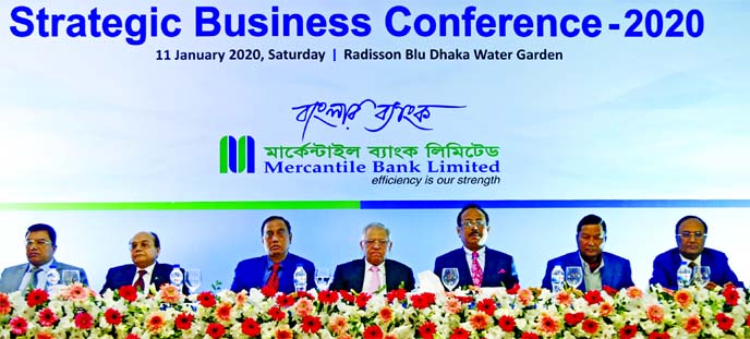 Md Quamrul Islam Chowdhury, Managing Director & CEO of Mercantile Bank Limited, presiding over Strategic Business Conference- 2020 at Radisson Blu Water Garden in the capital on Saturday. Lawmaker Morshed Alam, Chairman of Board of Directors of the bank,