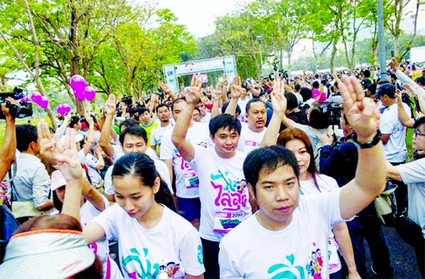 About 10,000 people registered to join the run dubbed as 'Run Against Dictatorship' in Bangkok, Thailand on Sunday.