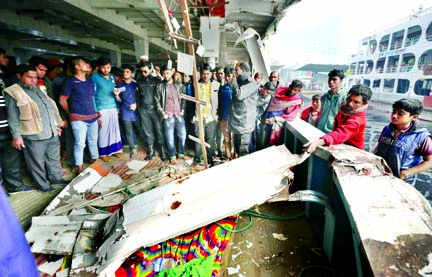 A launch hit another at Meghna River in Hizla upazila of Barishal early Monday, leaving two passengers dead and eight others injured.