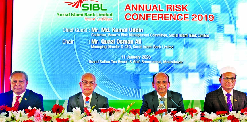 Quazi Osman Ali, Managing Director of Social Islami Bank Limited, presiding over the Annual Risk Conference-2020 at a local hotel at Sreemangal in Moulvibazar recently. Kazi Towhidul Alam, AMD, Abu Naser Chowdhury, Md. Sirajul Hoque, DMDs, all divisional