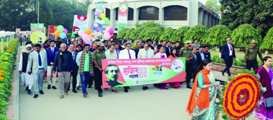 GAZIPUR: Prof Dr MA Mannan, VC, Bangladesh Open University along with other high officials brought out a rally marking the count down of birth centenary celebration of the Father of the Nation Bangabandhu Sheikh Mujibur Rahman at its main campus recently