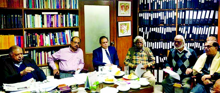 Gonoforum President Dr. Kamal Hossain speaking at the steering committee meeting of Jatiya Oikya Front on current political situation and city corporation elections at his personal office in the city's Motijheel on Thursday.