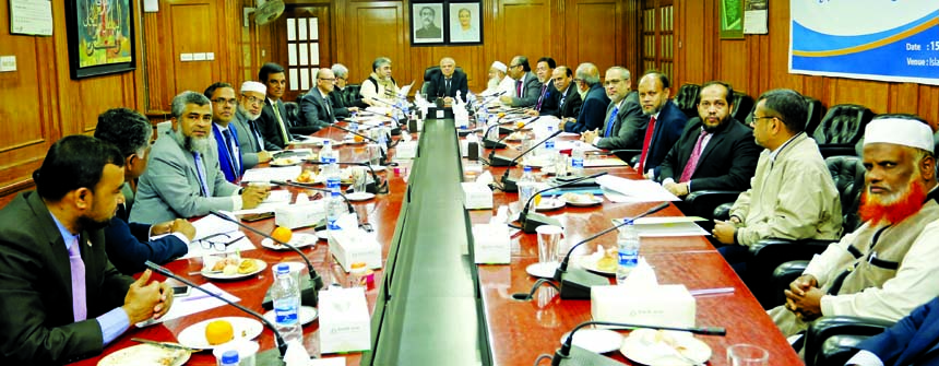 Prof. Md. Nazmul Hassan, Chairman of Islami Bank Bangladesh Limited and Islamic Banks Consultative Forum (IBCF), presiding over its 57th meeting at IBBL head office in the city on Wednesday. Top executives from different banks, were also present.