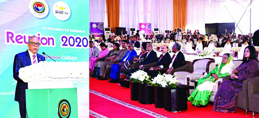 President Md.Abdul Hamid addressing the National Defence College reunion-2020 at the college in the city on Saturday. PID photo