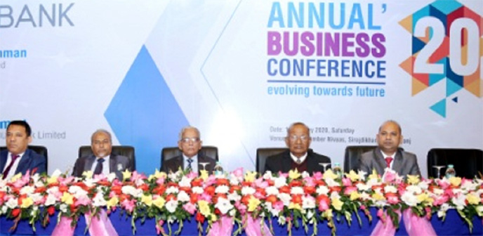 Engr. Md. Atiqur Rahman, Chairman, Board of Directors of Jamuna Bank Limited, presiding over its Annual Business Conference- 2020 at Dali's Amber Resort in Munshiganj recently. Nur Mohammed, Chairman of Jamuna Bank Foundation, Kanutosh Majumder and Md. I