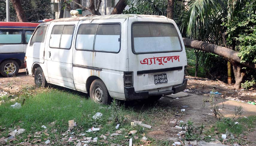 An ambulance of Chattogarm Medical College Hospital has been lying abandoned under the open sky for a long time and the authority concern yet to take any step in this regard . This picture was taken yesterday.