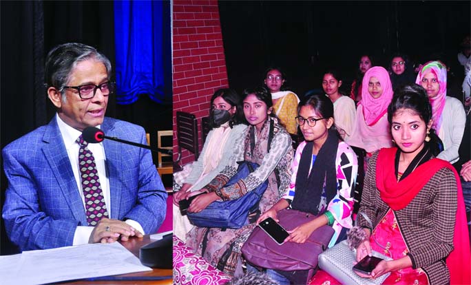 Dhaka University Vice-Chancellor Prof Dr Md. Akhtaruzzaman as chief guest addressing the orientation program of 1st year Honors students of different departments under the Faculty of Science and the Faculty of Fine Arts at the TSC auditorium of the Univer