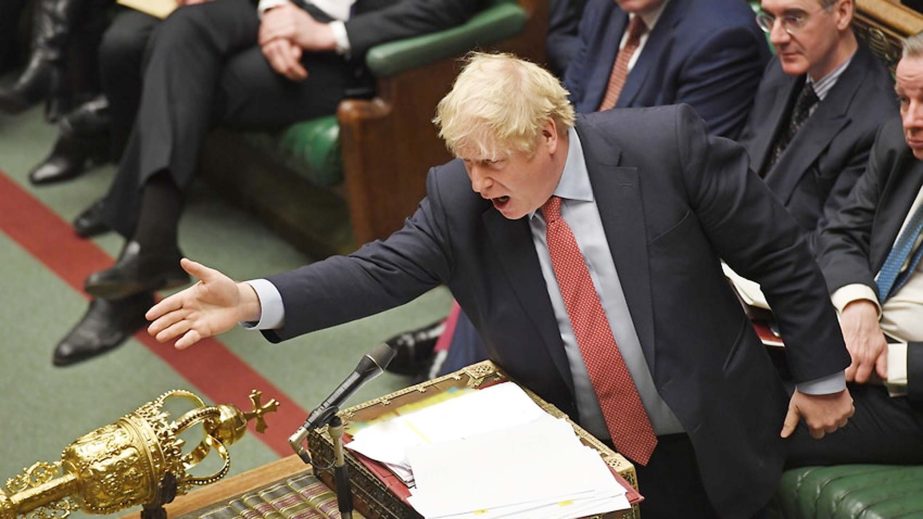 British Prime Minister Boris Johnson speaking during Prime Minister Questions at the House of Commons in London.