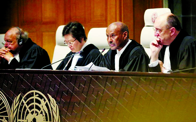 Judge Abdulqawi Ahmed Yusuf is pictured during the ruling in a case filed by Gambia against Myanmar alleging genocide against the minority Muslim Rohingya population, at the International Court of Justice (ICJ) in The Hague, Netherlands on Thursday. Inte
