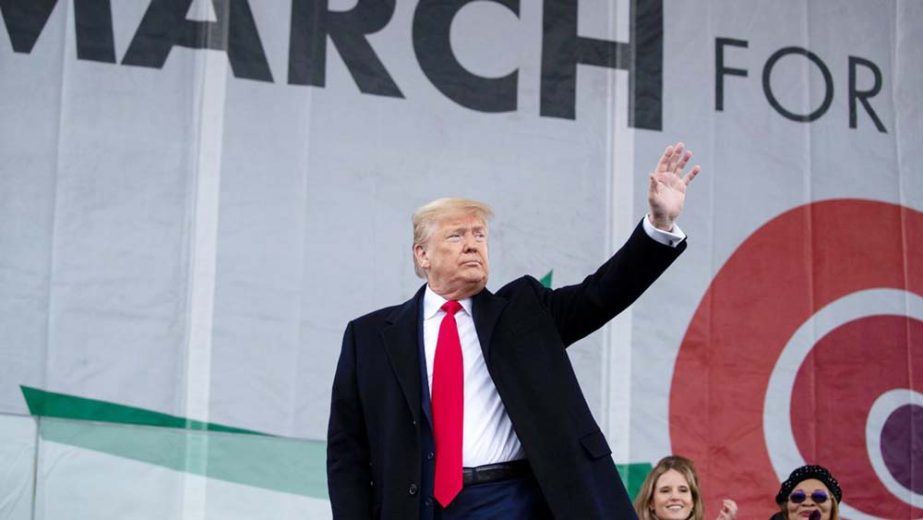 US President Donald Trump addresses thousands of anti-abortion activists at the 47th annual March for Life in Washington on Friday.