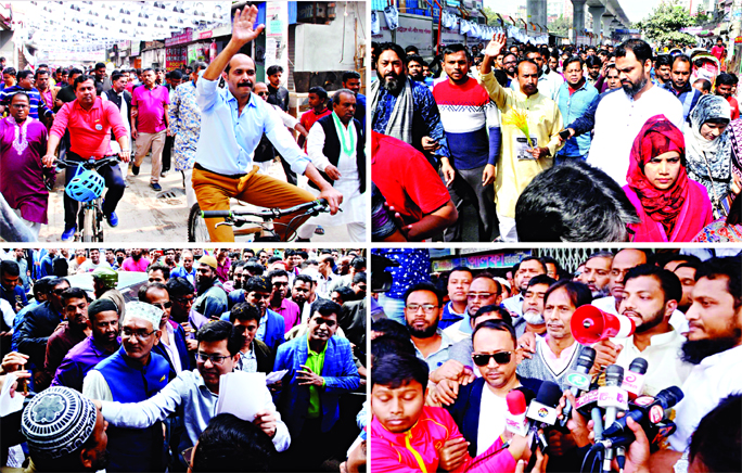 AL mayoral candidates for DNCC and DSCC Atiqul Islam and Sheikh Fazle Noor Taposh are seen busy in electioneering in the city's Kalachandpur and Babubazar Bridge area in old Dhaka, while BNP mayoral candidates for DNCC election Tabith Awal and DSCC elect