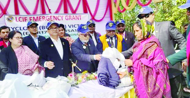 KHULNA : Leaders of Lions Club International District 315A1 Bangladesh distributing LCIF emergency grant of relief to the victims of cyclone Bulbul in Khulna, Bagerhat and Satkhira districts recently.