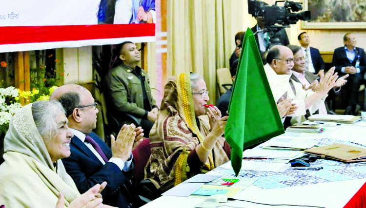 Prime Minister Sheikh Hasina inaugurating Jamalpur Express train on Tarakandi-Jamalpur-Dhaka route, Rajbari Express on Pachuria-Faridpur-Bhanga route, Bhanga, Dhalarchar Express on Dhalarchar-Pabna-Rajshahi route, Udayan and Paharika Expresses on Sylhe