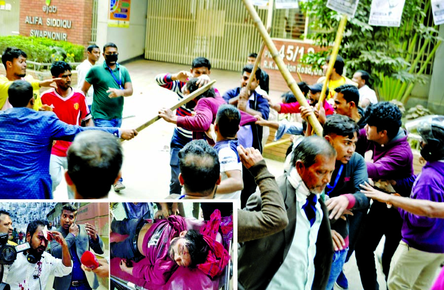 Supporters of BNP-backed mayoral candidate for Dhaka South City Corporation (DSCC) Ishraque Hossain and Awami League's candidate Fazle Noor Taposh locked in a clash with each other during an election campaign in Dhaka's Gopibag area on Sunday.