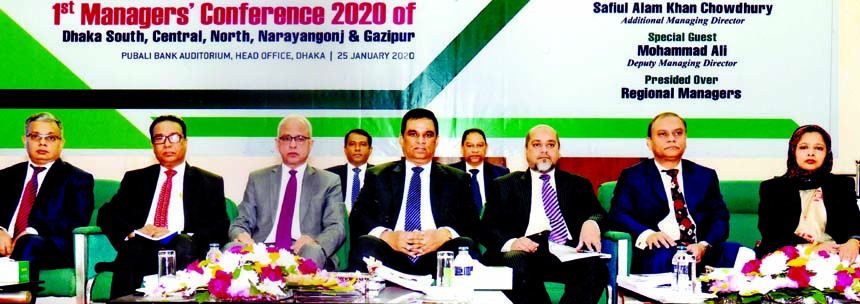 Md. Abdul Halim Chowdhury, Managing Director of Pubali Bank Limited, presiding over its 1st Managers' Conference-2020 of Dhaka South, North, Central, Gazipur and Narayangonj regions at bank's head office in the city recently. Safiul Alam Khan Chowdhury,