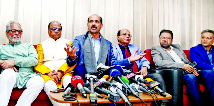 Awami League nominated mayoral candidate of Dhaka North City Corporation Atiqul Islam speaking at a view-exchange meeting with journalists at the Jatiya Press Club on Tuesday.