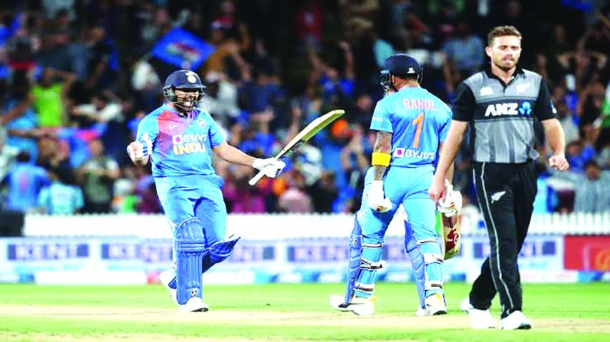 Rohit Sharma blasted 65 and hammered two sixes in the last two balls of the Super Over to give India a thrilling win against New Zealand, in Hamilton on Wednesday.