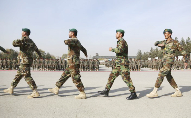 Newly graduated Afghan National Army march during their graduation ceremony after a three month training program at the Afghan Military Academy in Kabul, Afghanistan, Afghanistan will need vast amounts of foreign funding to keep its government afloat thro