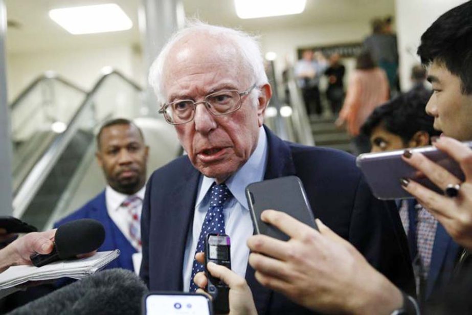 Sen. Bernie Sanders, I-Vt., speaks with reporters during the impeachment trial of President Donald Trump on charges of abuse of power and obstruction of Congress on Capitol Hill in Washington