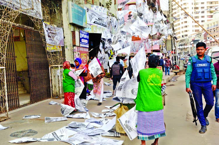 Dhaka South City Corporation started removing election posters yesterday. This picture was taken from Paltan area .