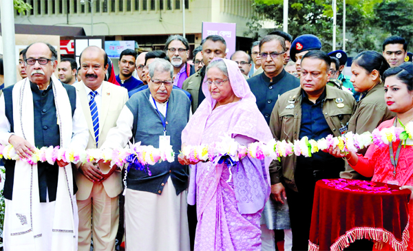 Prime Minister Sheikh Hasina formally inaugurating the Amar Ekushey Book Fair on the Bangla Academy premises in Dhaka on Sunday.