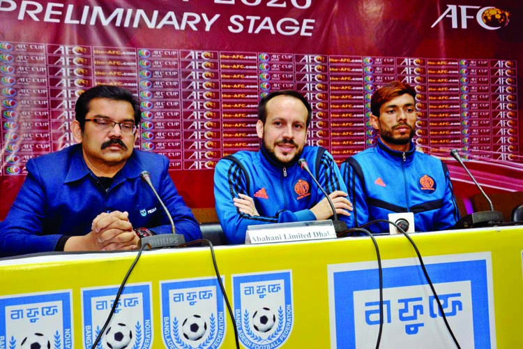 Coach of Dhaka Abahani Limited Mario Lemos speaking at a pre-match conference at the conference room in the Bangladesh Football Federation Bhaban on Tuesday.