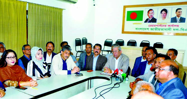 BNP Secretary General Mirza Fakhrul Islam Alamgir speaking at a joint committee meeting on post Dhaka City Corporations elections at BNP Chairperson's Gulshan office in the city on Tuesday.