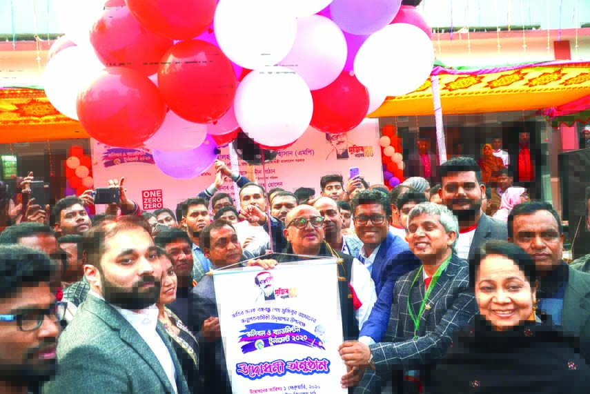 State Minister for Information Dr Murad Hasan inaugurating the Mujib Borsho Volleyball & Badminton Tournament by releasing the balloons as the chief guest at Shorishabari in Jamalpur recently. One Zero Zero & Human Development Organisation has arran