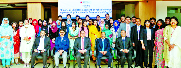 M Fakhrul Alam, Managing Director of ONE Bank Limited, poses for a photo session after attending a daylong training programme titled "Financial Skill Development for Youths Towards Implementing Sustainable Development Goals" at the bank's Training Inst