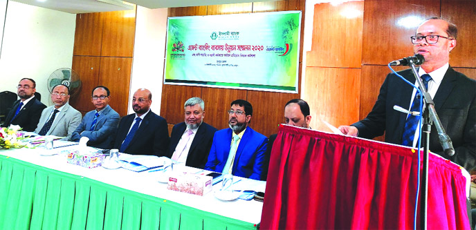 Mohammed Monirul Moula, Additional Managing Director of Islami Bank Bangladesh Ltd, speaking at a Business Development Conference of Agent Banking and workshop on "Prevention of Money Laundering and Combating Financing of Terrorism" at a local auditoriu
