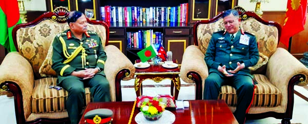 Army Chief of Bangladesh General Aziz Ahmed paid a courtesy call on his Nepalese counterpart General Purna Chandra Thapa on Wednesday during visit to Nepal. ISPR photo