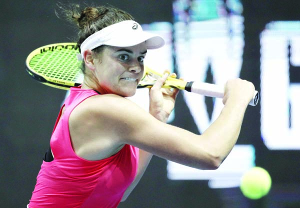 Jenifer Brady of the U.S. returns the ball to Svetlana Kuznetsova of Russia during the St. Petersburg Ladies Trophy-2020 tennis tournament match at St.Petersburg in Russia on Tuesday.