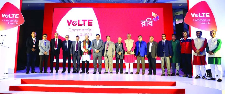 Home Minister, Asaduzzaman Khan, poses for a photo session along with Posts and Telecommunications Minister Mustafa Jabbar after launching country's first ever VoLTE service at a city hotel on Wednesday. Posts and Telecommunications Division Secretary